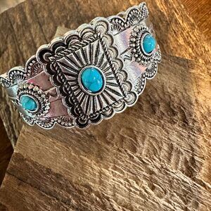 Boho‎ Vintage SouthWestern Turquoise Concho Cuff Bracelet, Turquoise Stone, Gift
